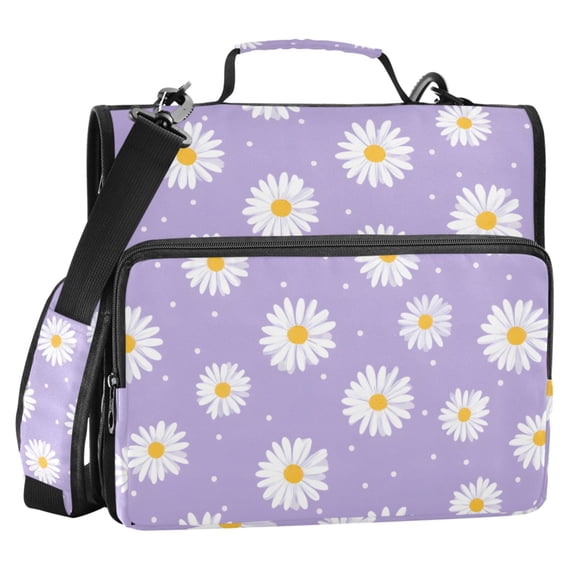 ALAZA Zipper Binder Daisy Floral Purple 2 in 3 Ring Trapper Keeper 500 Sheet Capacity File Folder Organizer Bag