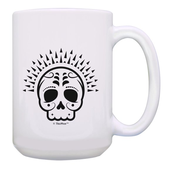 ThisWear Scary Halloween Party Supplies Halloween Sugar Skull Ceramic 15oz Coffee Mug Sugar Skull