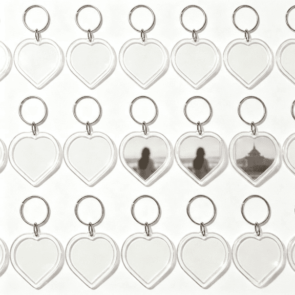 32 Pcs Heart Shaped Clear Acrylic Photo Frame Keychains, Bulk Blank DIY Picture Key Holders For Custom Graduation Handmade Craft Gifts