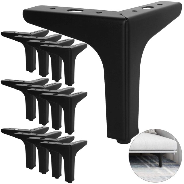 Paquete de 12 patas de metal para muebles, patas de sofá de 5 pulgadas, muebles de estilo moderno, patas triangulares para sofá, patas de gabinete de metal, repuesto negro para gabinete, sofá, silla o