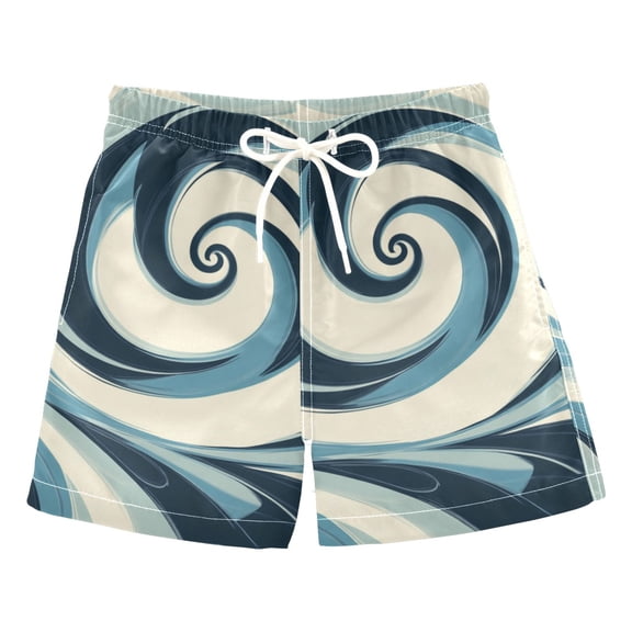 Blue and White Swirls Art Boys Swim Trunks Quick Dry Boy Swim Shorts for 3-14 Years
