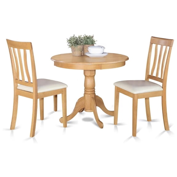HomeStock 3-Piece Dining Table Set with 2 Chairs, Oak Finish, Includes Round Table and Chairs