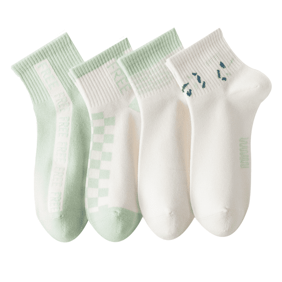 DIYBIRD Cute Crew Socks for Women Girl Combed Cotton Seamless Fashion Patterned Striped Casual Socks 4 Pairs 5-9