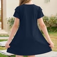 thumbnail image 4 of Fesfesfes Girls' Summer Solid Color Short Sleeve Crew Neck Elastic Waist Dress Casual Comfortable Dress for Kids A-line Ruffle Sleeve Casual Dress 5-15 Years, 4 of 6