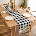 thumbnail image 3 of Table Runner 72 Inches Long for Kitchen Dining, Gnomes Sunflowers Dresser Scarf Farmhouse, Dining Table Decorations for Wedding/Parties, Pastoral Botanical Black White Plaid Wooden 13 x 72 In, 3 of 8