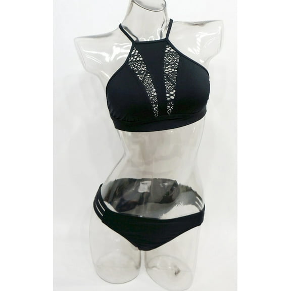 Mossimo Black High Neck Halter Crochet 2-Piece Bikini Set Swimsuit XL