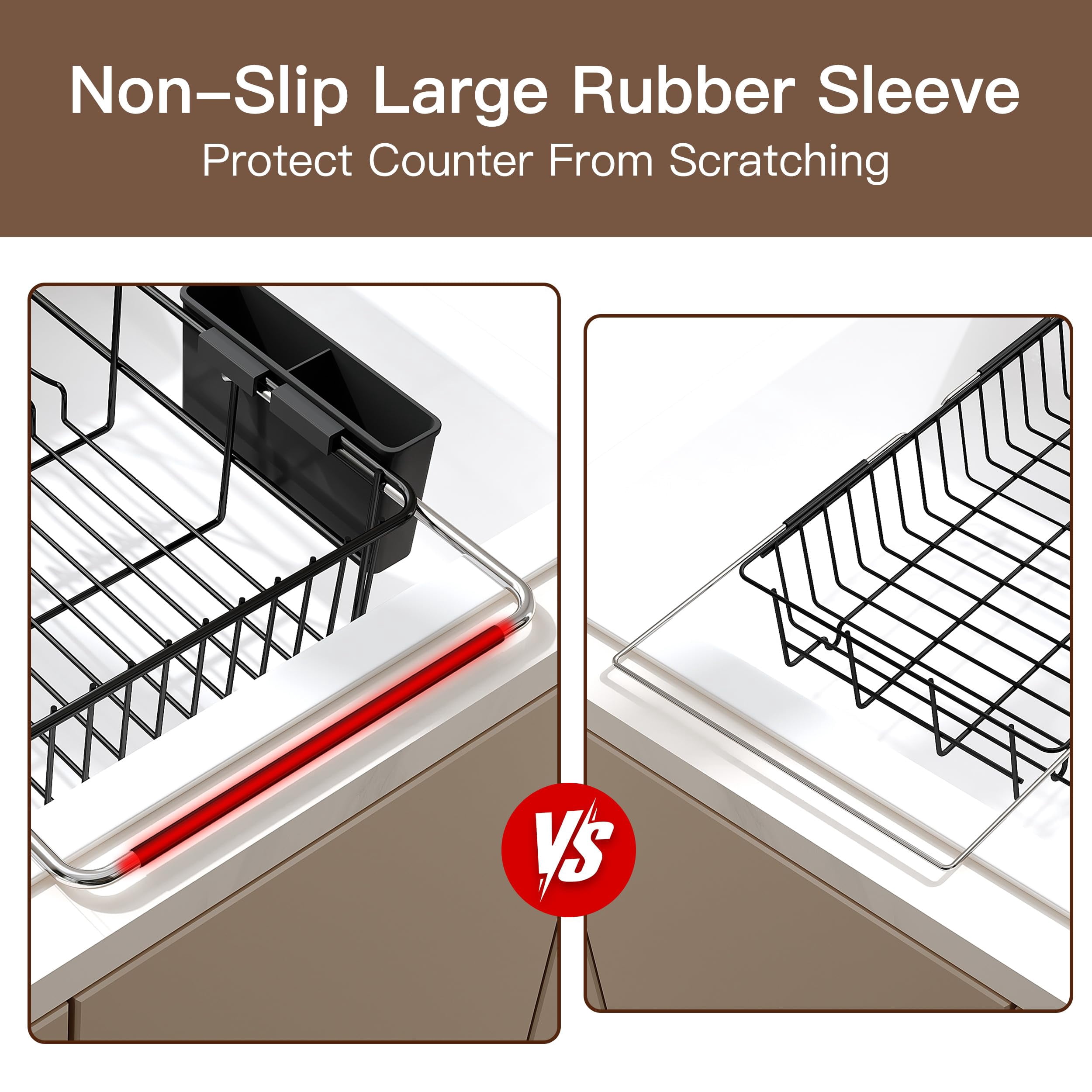 Expandable Dish Drying Rack, Black, Stainless Steel, Over/In Sink, For Small Kitchens