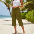 thumbnail image 5 of Capris For Women With Pockets Cotton Loose Fit Straight Leg Drawstring Elastic Waist Cropped Pant Casual Summer Linen Clothes Coffee 3XL, 5 of 7