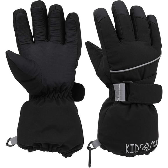 QKURT Kids Ski Gloves, Winter Warm Windproof Snow Mittens Girls Boys Cold Weather Mittens for 4~14 Years Old Kids Sledding Snowboard Skating Cycling Running and Outdoor Activities, S
