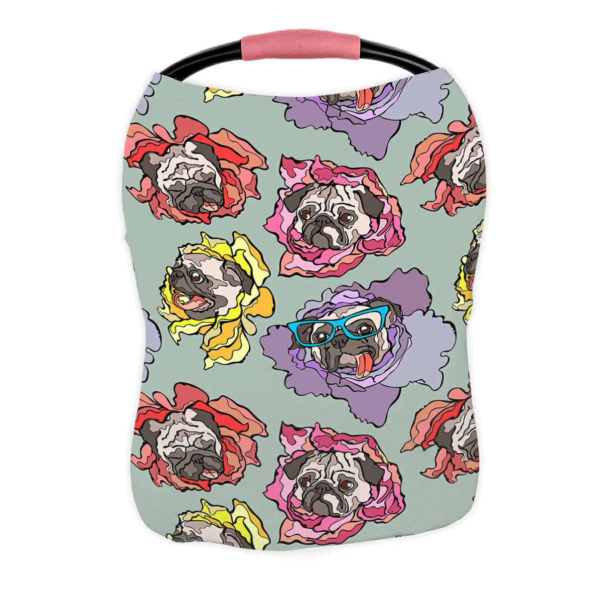 ECZJNT Dog Pug Flower Nursing Cover Baby Breastfeeding Infant Feeding Cover Baby Car Seat Cover