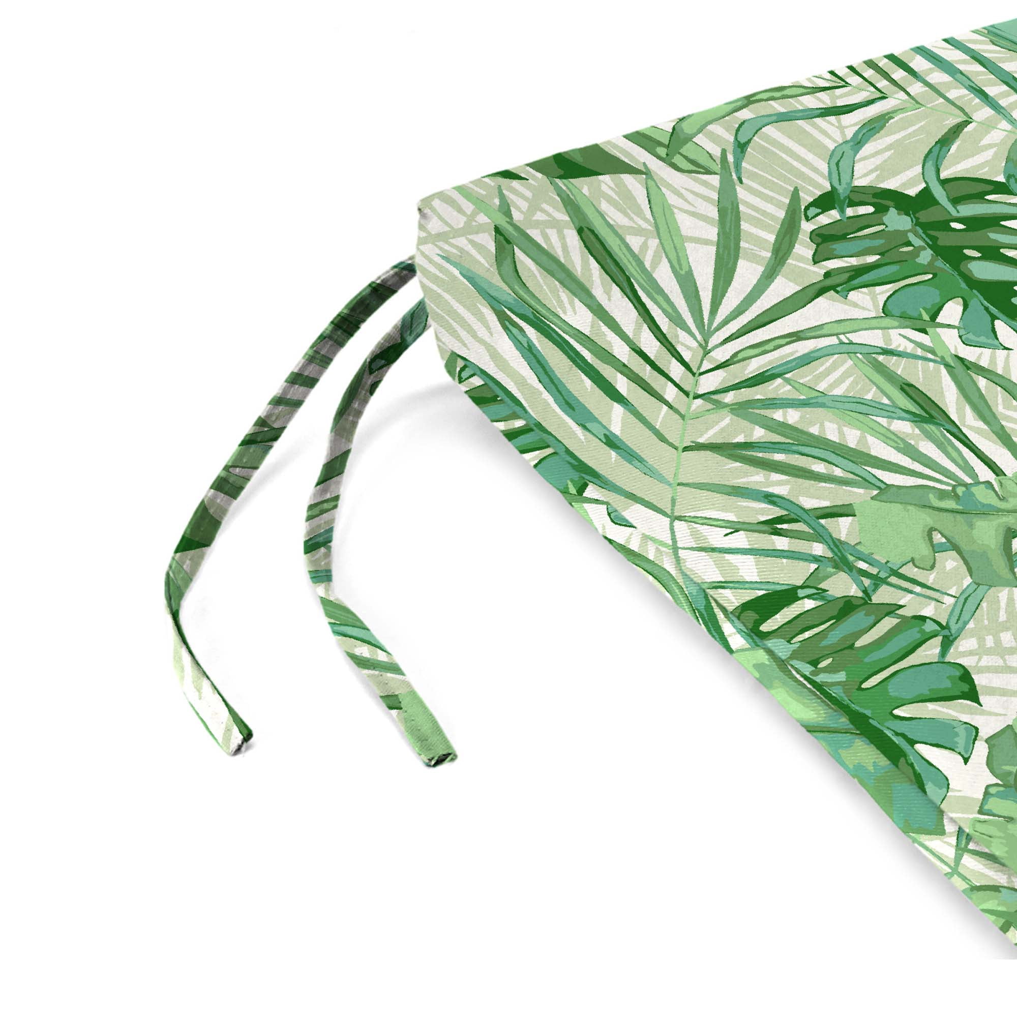 Jordan Manufacturing 17" x 19" Bryann Tortoise Green Tropical Rectangular Outdoor Chair Pad Seat Cushion with Ties (2 Pack)