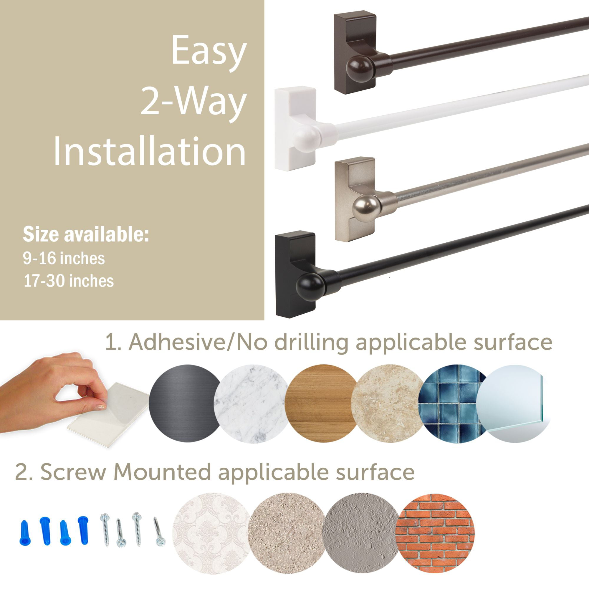 Self-adhesive/Wall Mount Rod 17-30 inches 
