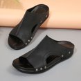 thumbnail image 6 of Pandaie Women's Wedge Sandals Comfortable Platform Summer Walking Shoes Oprn Toe Cork Dressy Beach Slip on Slippers Slides Black Size 7, 6 of 9
