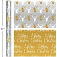 thumbnail image 2 of DFA Reversible Wrapping Paper Roll - 17 Inch X 32.8 Feet - Silver with Gold and Silver Deer, Yellow Merry Christmas, Metallic Foil Design for Christmas, Holiday, Party, Celebration, 2 of 14