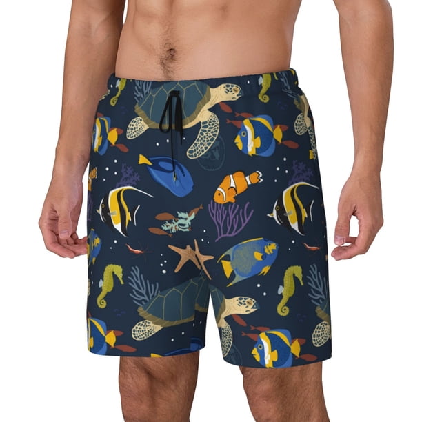 Balery Undersea Animals Bañador para hombre, shorts de playa de secado rápido con entrepierna y forro de compresión-XX-Large