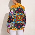 thumbnail image 2 of Mexican Talavera Flower Long Sleeve Blouse Woman Streetwear Casual Shirts Summer Oversize Woman Streetwear Clothing Birthday Present, 2 of 7