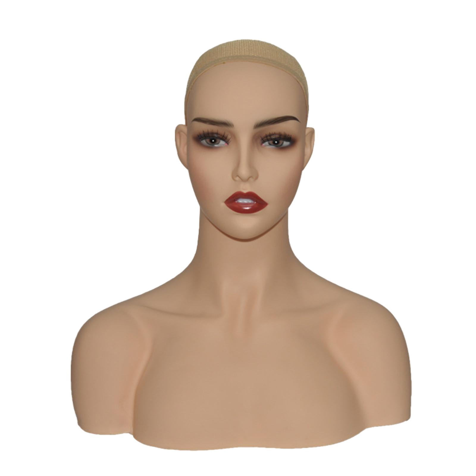 FITYLE Female Mannequin Head Manikin Head Bust PVC with Makeup Showing Stand Holder for Earrings Home Salon Showcase Display