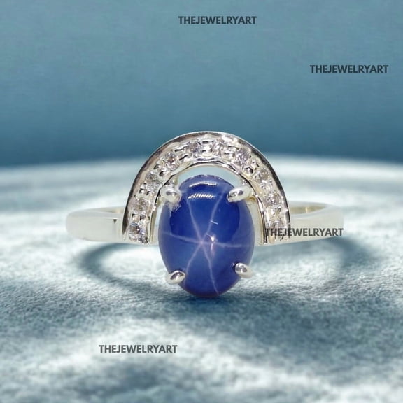 thejewelryart Blue Star Sapphire Ring 925 Sterling Silver Natural Star Sapphire September Birthstone Ring Handmade Jewelry for Gift Silver 3