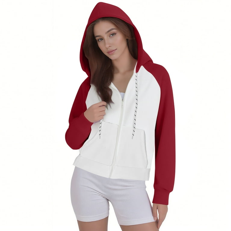 APEXFWDT Women's Zip-Up Cropped Hoodie Jacket Color Block