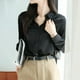 thumbnail image 5 of Blusa de satén de seda con botones para mujer - Manga larga, cuello en V, corte holgado, camisa informal para la oficina, 5 of 6
