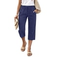 thumbnail image 2 of Petite Capris Pants for Women Summer Casual Loose Pull on Drawstring Elastic High Waist Straight 2026 Lounge Beach Cropped Trousers Navy S, 2 of 6