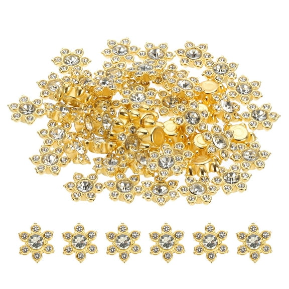 Uxcell 100 Pcs 13mm Flower Rhinestone Embellishments, Rhinestones Glass Gems with Gold Flatback Base, Crystal Decoration Button for DIY Crafts Clothing Jewelry Making, Transparent
