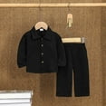 thumbnail image 2 of LEKWK Toddler Boys 2-Piece Outfit Set Solid Color Button-Down Shirt Elastic Waist Long Pants Soft Breathable Cotton Daily Casual Playwear Outfits, 2 of 7