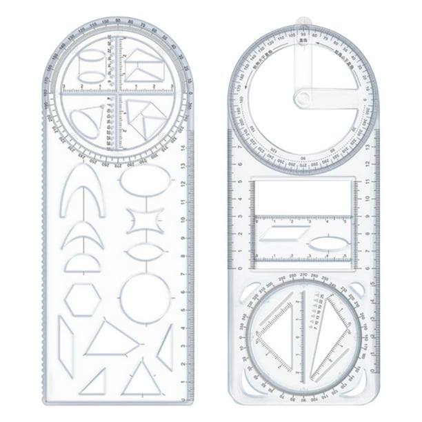 2 × Plantilla de Dibujo de Regla Multifuncional Reglas de Borrador para Oficina de Escritura