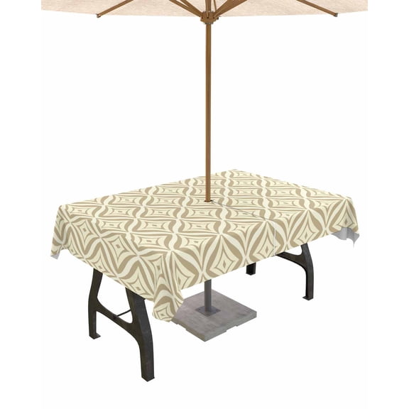 Fsddascl Yellow Geometric Outdoor Tablecloth - 54x80 Inch Rectangle Dining Table Cover, Contemporary Art Modern Abstract Waterproof Outdoor Table Cloth with Umbrella Hole & Zipper for Picnic/Patio