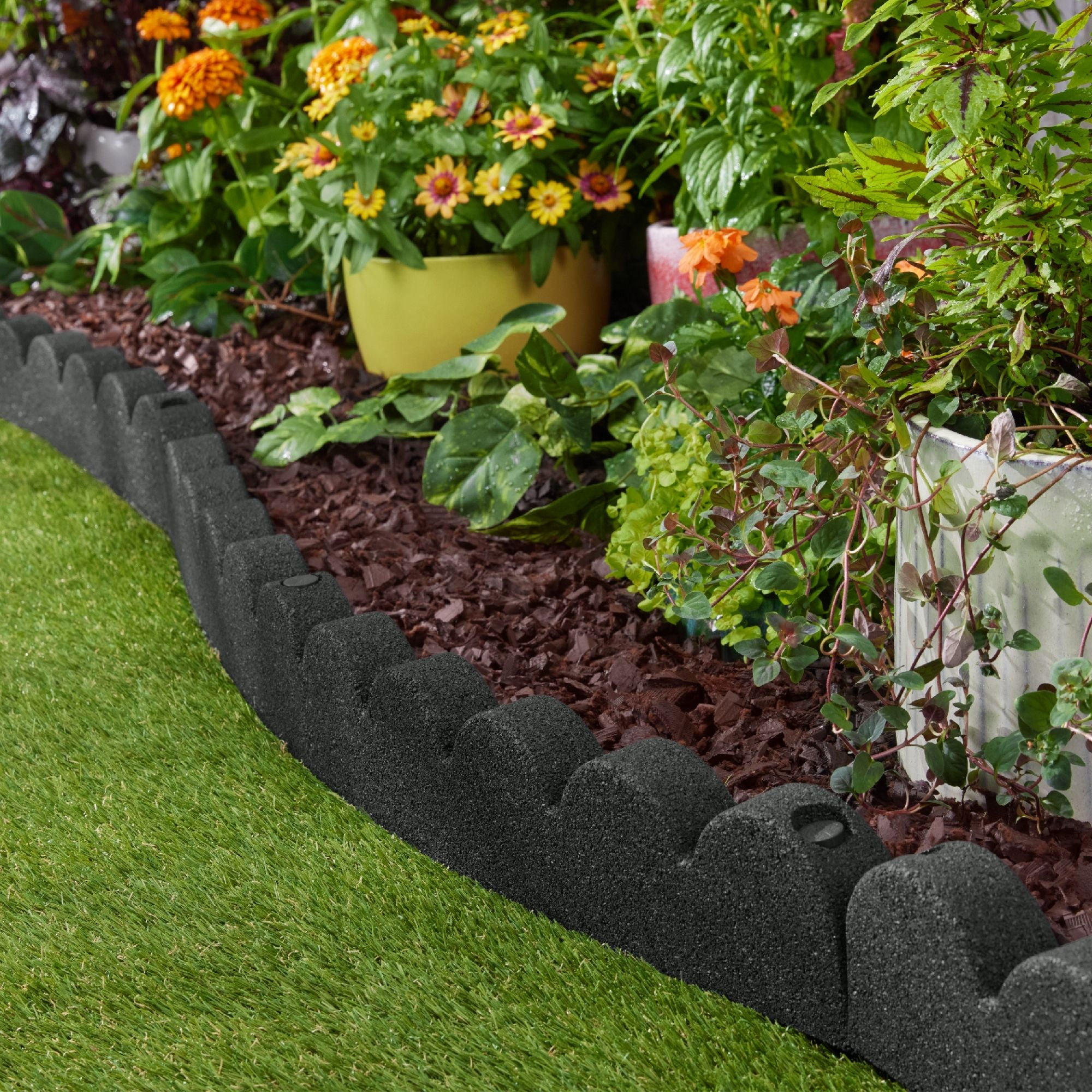 GroundSmart SmartLoc Scallop Landscape Edging, 4' Gray Rubber Garden Edging Border, 36 pack