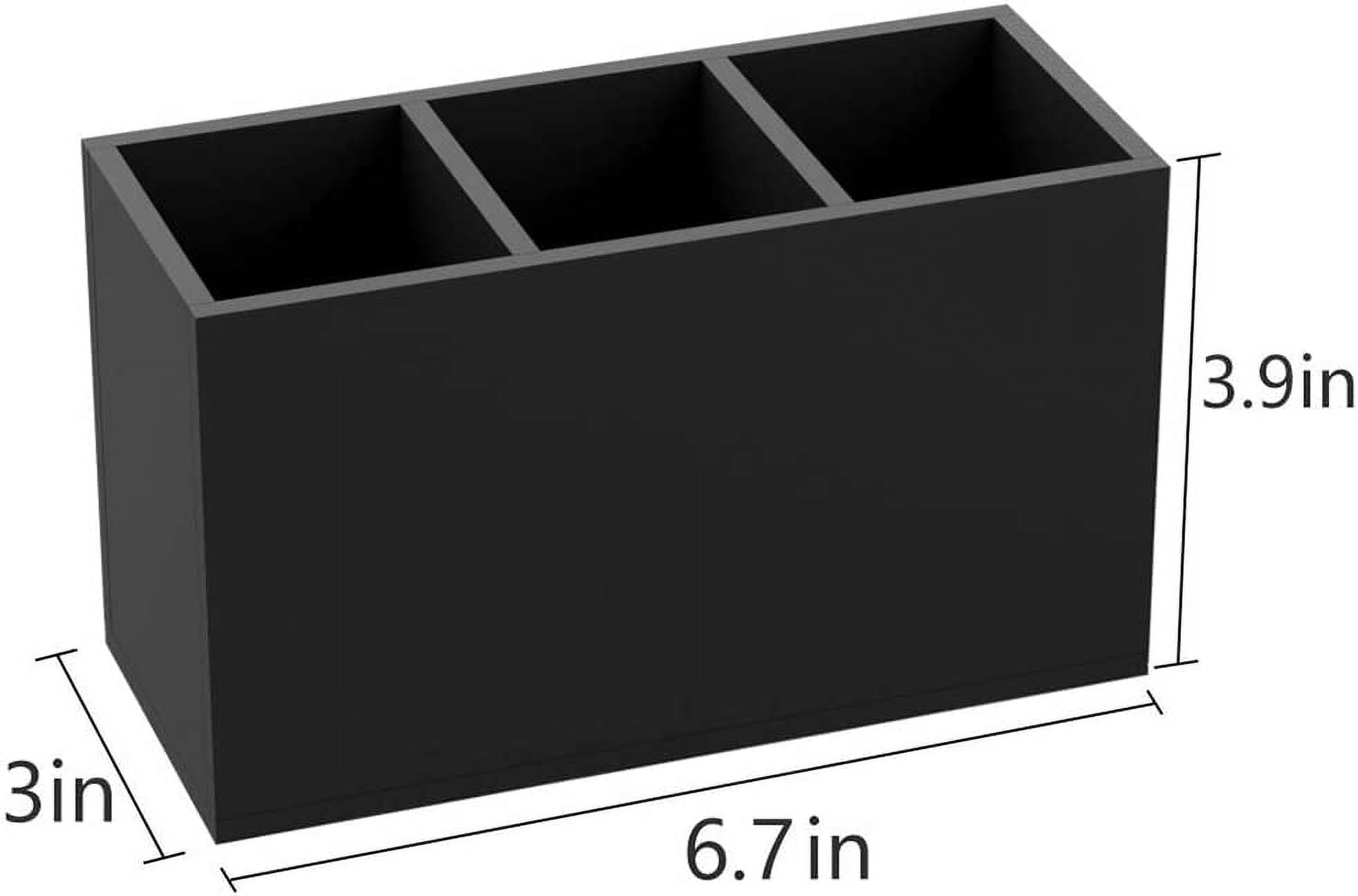 Acrylic Pen Holder 3 Compartments, Black Pencil Organizer Cup for Countertop Desk Accessory Storage