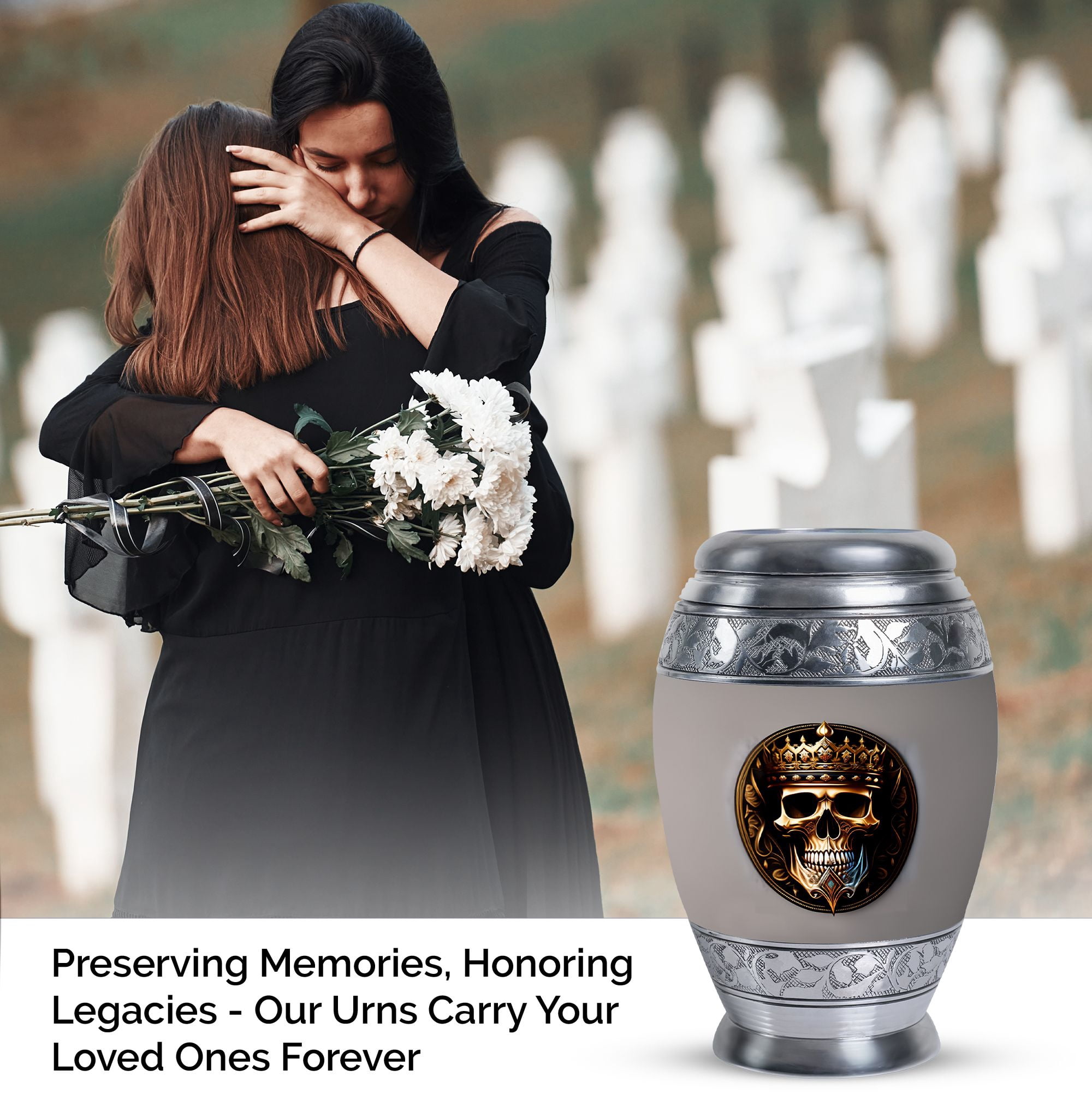 Skull With Crown It Urn - Small Decorative Urn - Urns For Human Ashes Adult Male Dad - Urns For Human Ashes Adult - Small Urns For Human Ashes Mom - Memorial Keepsakes For Ashes (Size -3inch, 1Pcs)