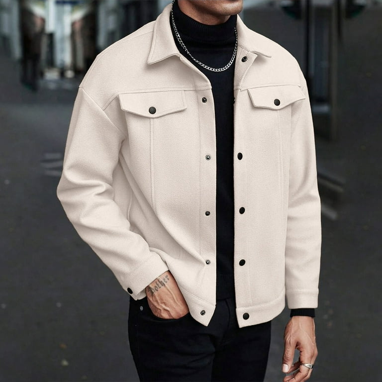 Zpanxa Men's Wool Blend Winter Jacket Button Front Long Sleeve