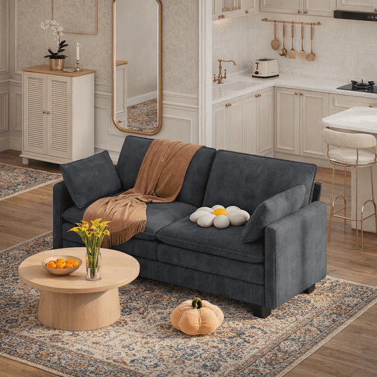 Aiho 75" L Loveseat Sofa, Comfy Corduroy Fluffy Couch with Deep Seat with Double Layer Cushions for Living Room, Apartment, Bedroom, Bedroom - Dark Gray