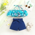 thumbnail image 2 of Mercatoo Toddler Girls Summer Outfit Print Ruffle Sleeveless Off Shoulder Vest Shorts Belt Girls Beach Casual Clothes Set, 2 of 7