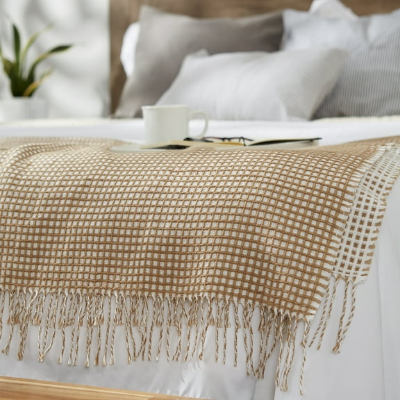 Stone & White Waffle Knit Throw