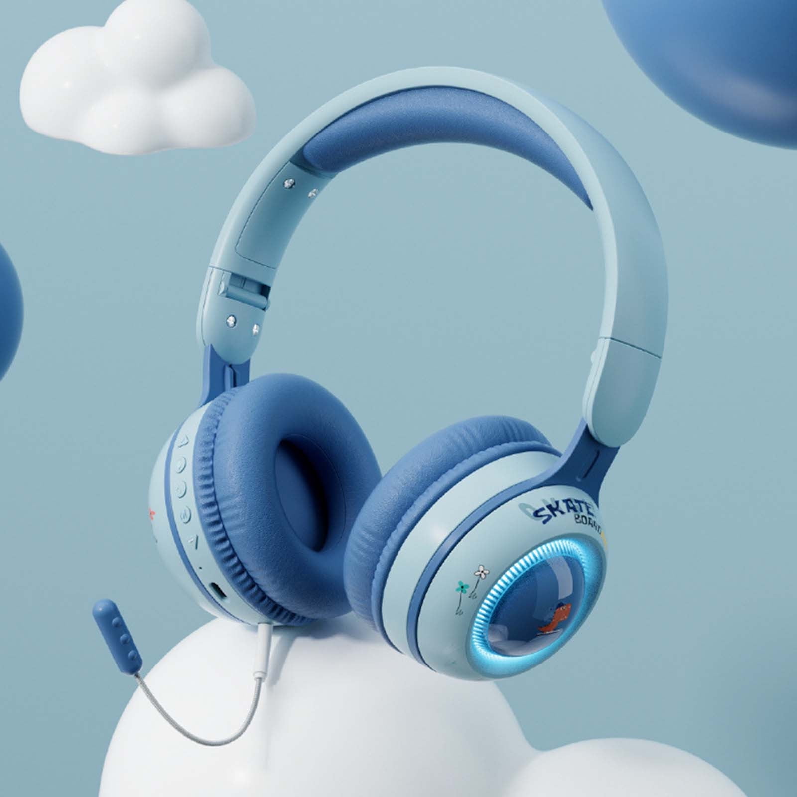 On-Ear Headphones with Microphone, Lightweight Folding Stereo Bass Headphones with 1.5M No-Tangle Cord, Portable Wired Headphones for Smartphone Tablet Computer MP3 / 4,Blue