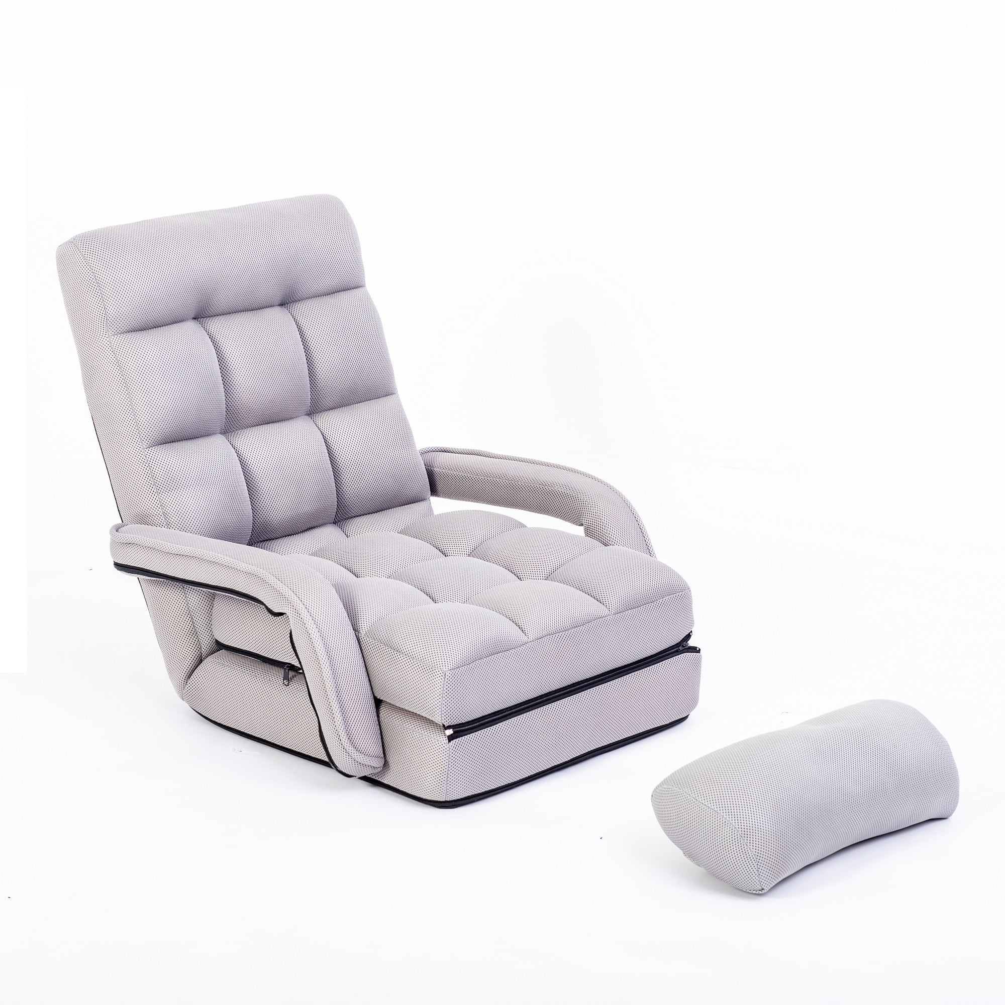 Folding Floor Single Sofa Game Chair with a Pillow 5 Adjustable Backrest Position Leisure Lounge Couch Gray