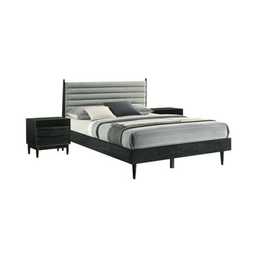 Homestock Mid-Century Marvel 3 Piece Wood Bedroom Set in Black Finish