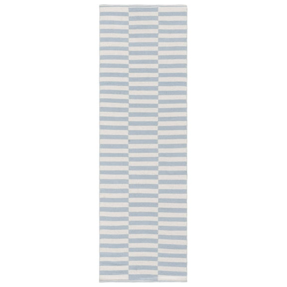 SAFAVIEH Montauk Raeyln Geometric Cotton Runner Rug, Ivory/Light Blue, 2'3" x 8'