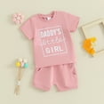 thumbnail image 2 of Bagilaanoe 3pcs Toddler Baby Girl Shorts Set Short Sleeve Letter Print T Shirt Tops + Shorts 3M 6M 12M 18M 24M 3T Kids Casual Summer Clothes, 2 of 8