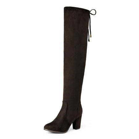 

DREAM PAIRS Women s Fashion Thigh High Over The Knee Boots Block Mid Heel Long Sexy Faux Fur Boots HIGHLEG BROWN Size 8.5