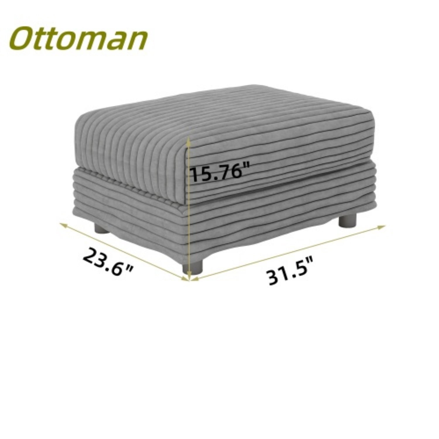 Corduroy Ottoman for Modular Sofa, Upholstered Footrest Ottoman, Oversized Ottoman Bench for Living Room, Bedroom, Apartment, Office, Grey
