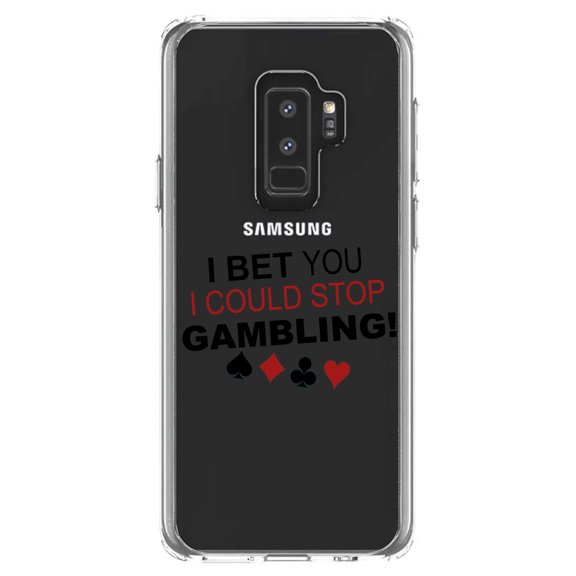 DistinctInk Clear Shockproof Hybrid Case for Samsung Galaxy S9  PLUS (6.2" Screen) - TPU Bumper Acrylic Back Tempered Glass Screen Protector - I Bet You I Could Stop Gambling