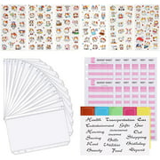 Housolution A6 Binder Pockets, 12pcs Cash Envelopes, 12pcs Budget Sheets, 6pcs Cartoon Stickers and 2pcs Label