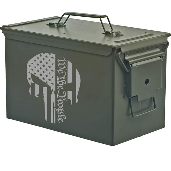 Steel Ammo Can Storage Box Ammunition Case We The People Skull American Flag (50cal, Green)