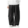 thumbnail image 2 of Handshe Men's Vintage Casual Pants with Elastic Waistband and Drawstring, Loose Fit Straight Leg with Pockets, Solid Color for Daily Wear and Leisure Activities, 2 of 6