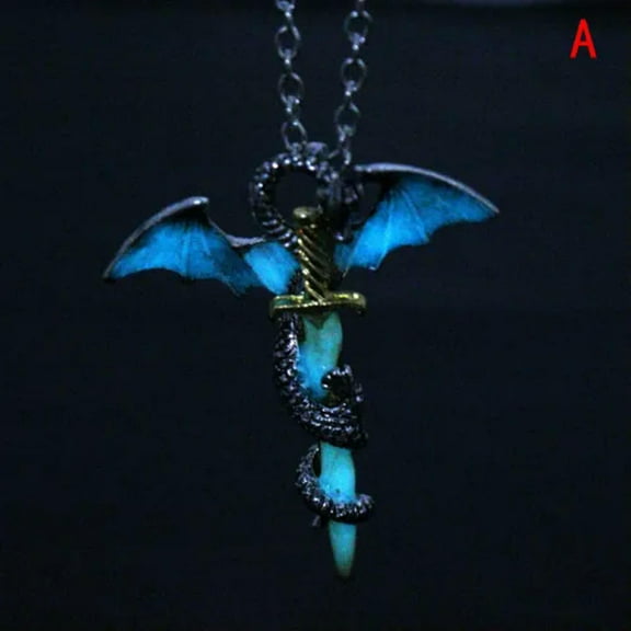 K-KED Stainless Steel Luminous Fly Dragon Sword Pendant Chain Necklace Mens Jew-lq_-A