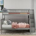 thumbnail image 2 of Euroco Wood Twin over Full Bunk Bed with Stairs and Storage Shelf for Kids Teens Bedroom, Gray, 2 of 9