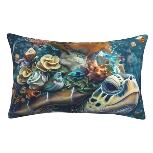 Fotbe Colorful Plant Turtle Funda de Almohada Decorativa Estilo Occidental, Lujo en Algodón, Fundas para Almohadas King, Cojín Estampado para Decoración del Hogar-16"x24"